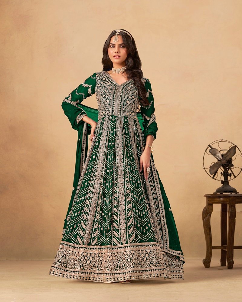 Designer Faux Georgette Embroidered Anarkali Set