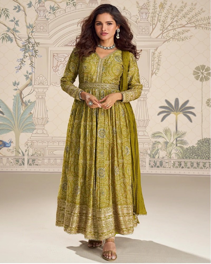 Orange Slit Frock Style Designer Anarkali Dress - Image 5