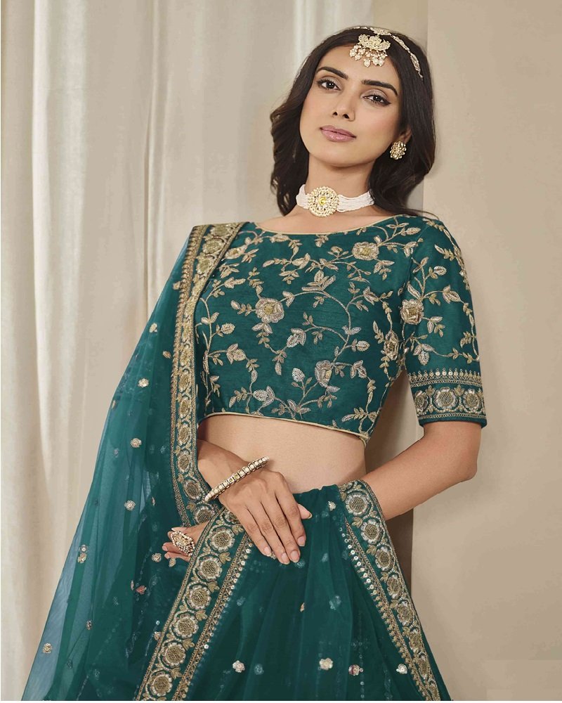 Stunning Embroidered Art Silk Wedding Lehenga Choli - Image 2