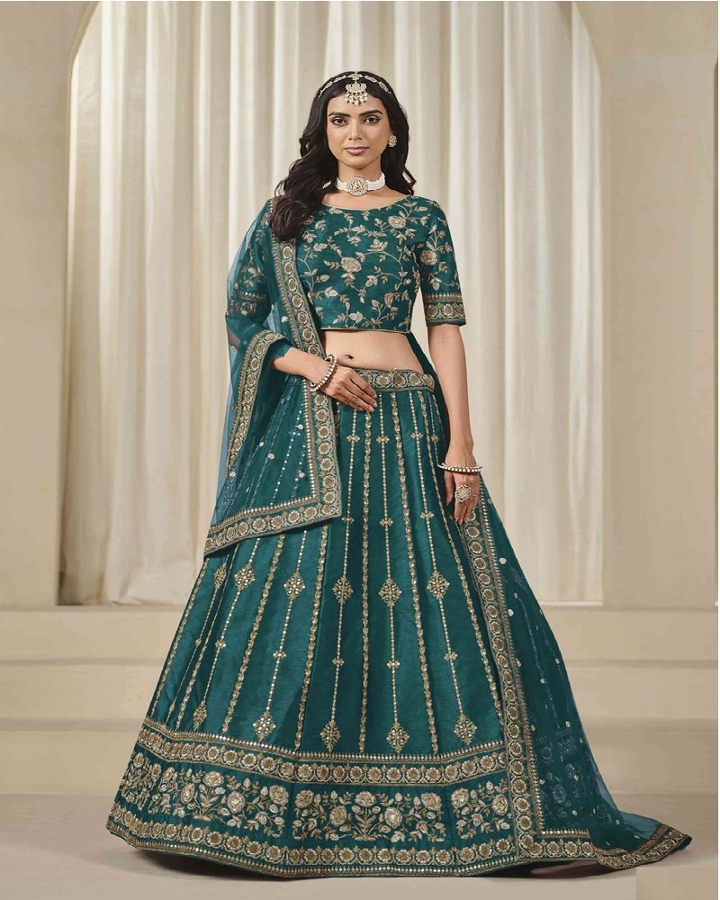 Stunning Embroidered Art Silk Wedding Lehenga Choli