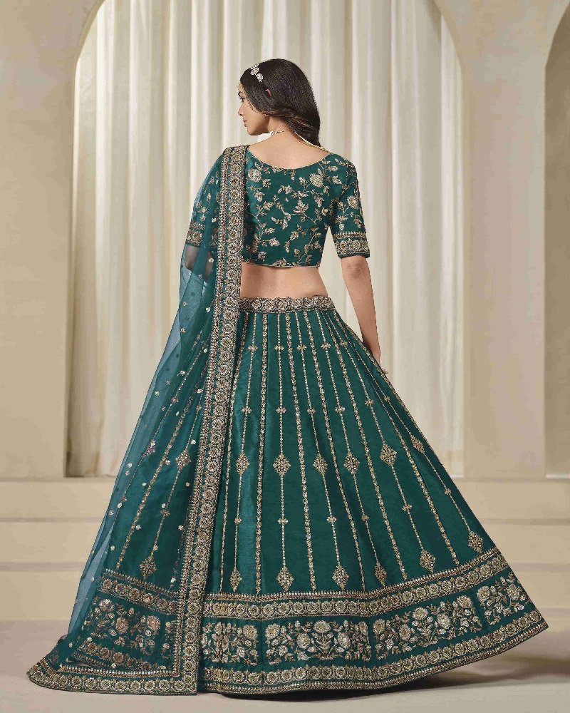 Stunning Embroidered Art Silk Wedding Lehenga Choli - Image 3