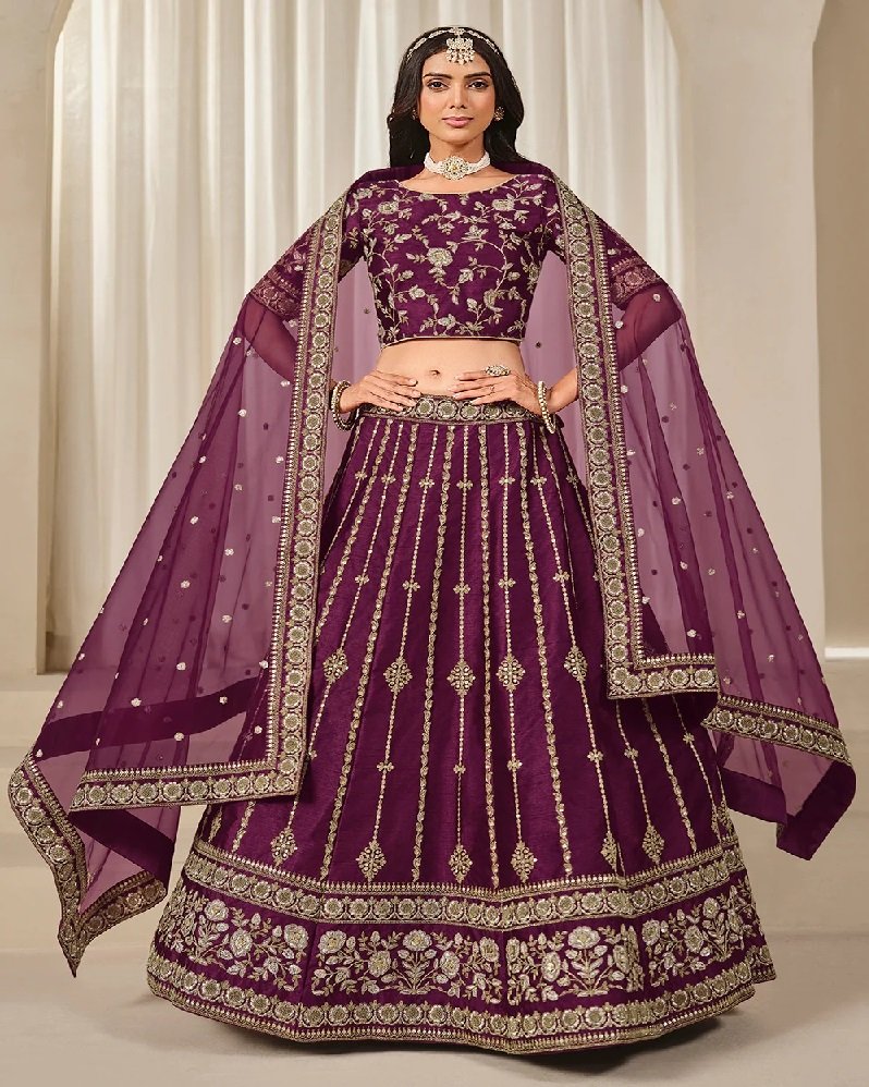 Stunning Embroidered Art Silk Wedding Lehenga Choli - Image 6
