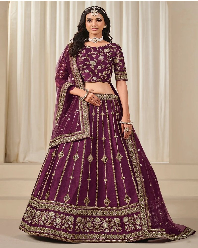 Stunning Embroidered Art Silk Wedding Lehenga Choli - Image 5