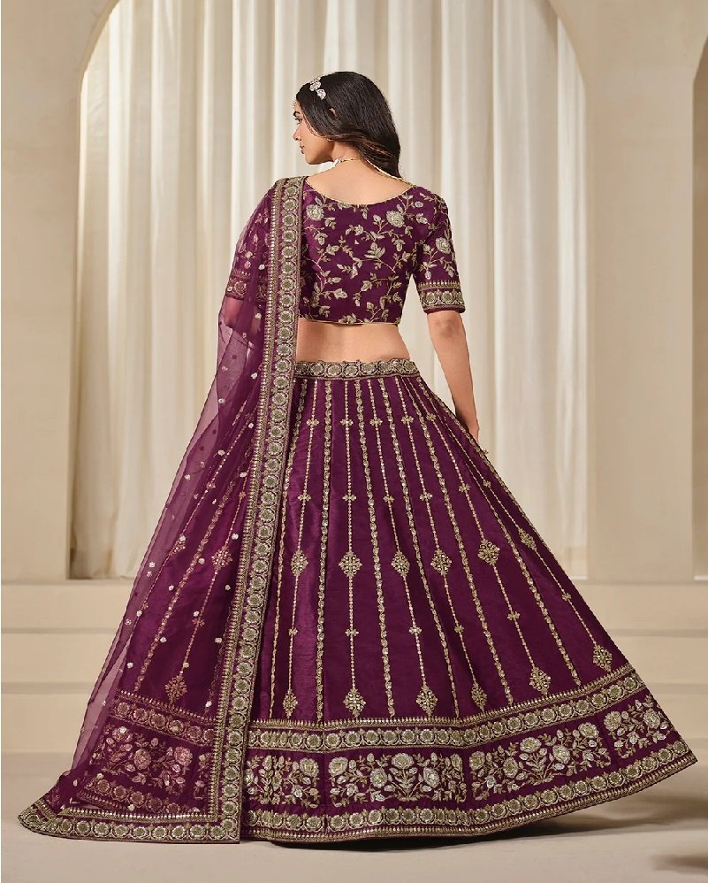 Stunning Embroidered Art Silk Wedding Lehenga Choli - Image 4