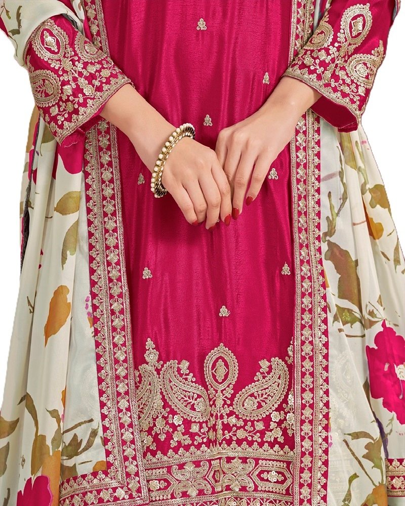 Elegant Embroidery Chinnon Silk Sharara Suit - Image 7
