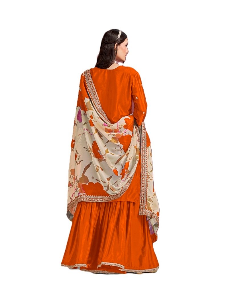 Elegant Embroidery Chinnon Silk Sharara Suit - Image 2