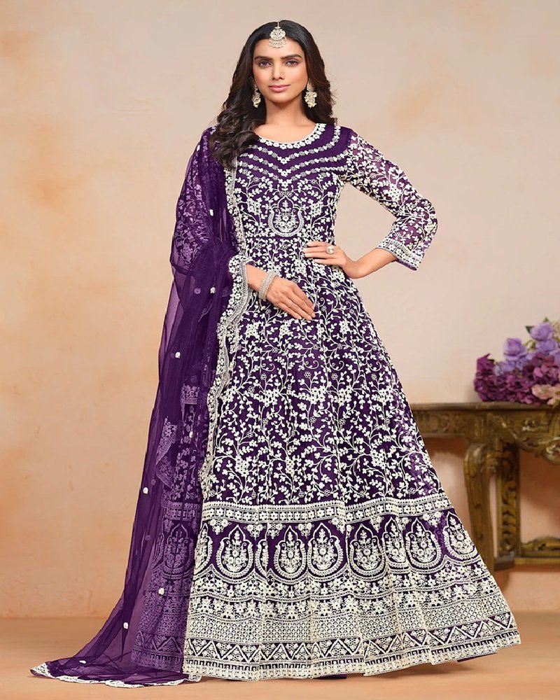 Festive Mustard Yellow Heavy Embroidered Net Anarkali Suit - Image 17