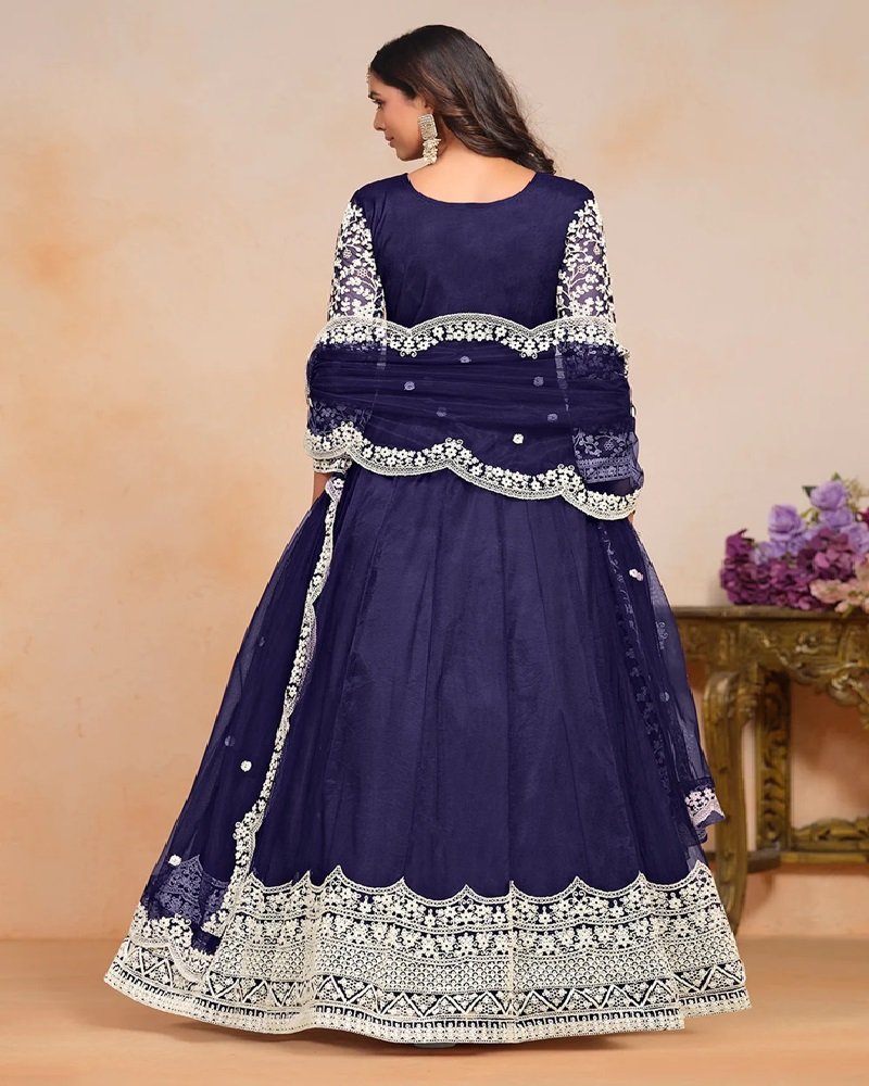 Festive Mustard Yellow Heavy Embroidered Net Anarkali Suit - Image 8