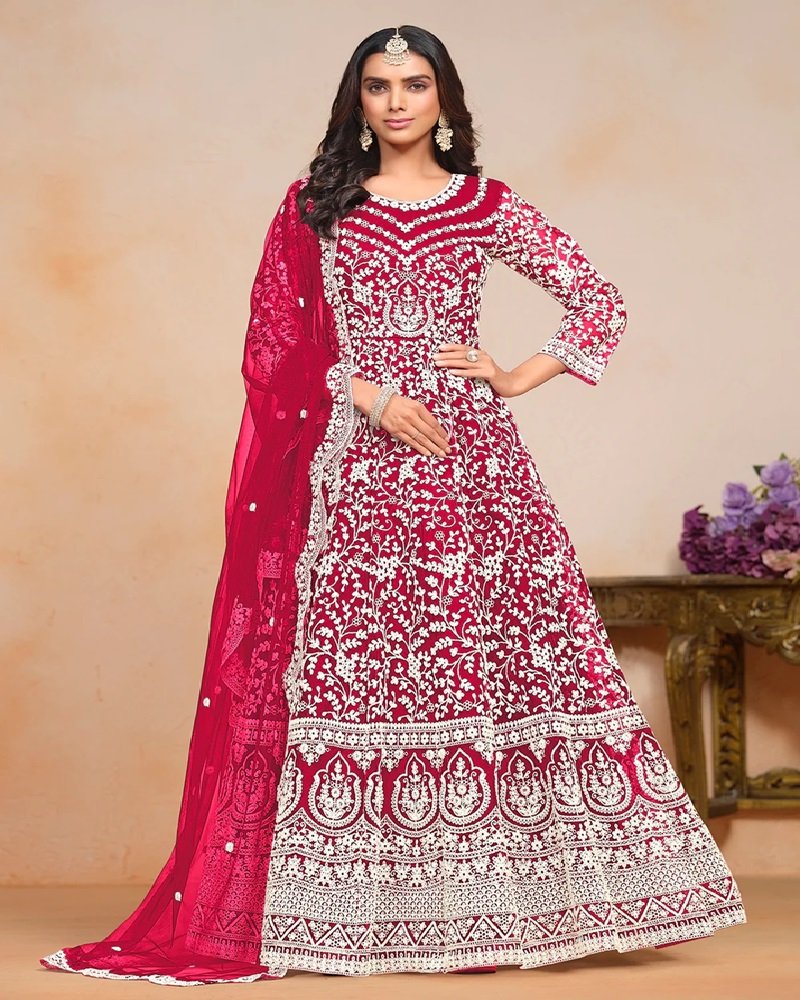 Festive Mustard Yellow Heavy Embroidered Net Anarkali Suit