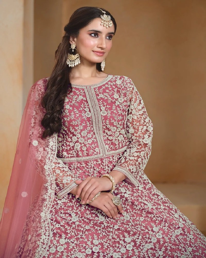 Designer Royal Heavy Embroidered Net Anarkali Gown - Image 7