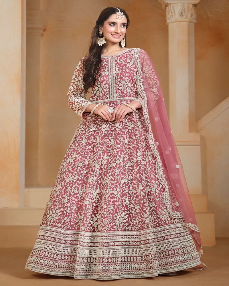 Designer Royal Heavy Embroidered Net Anarkali Gown - Image 8