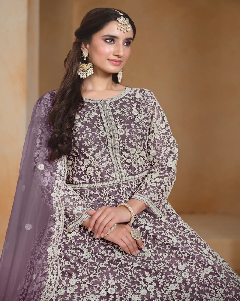 Designer Royal Heavy Embroidered Net Anarkali Gown - Image 10
