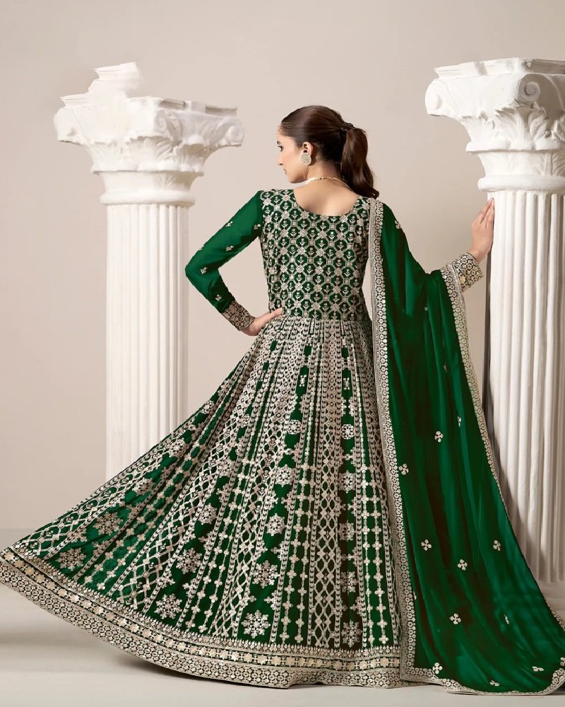 Stunning All-Over Embroidered Faux Georgette Anarkali Gown - Image 3