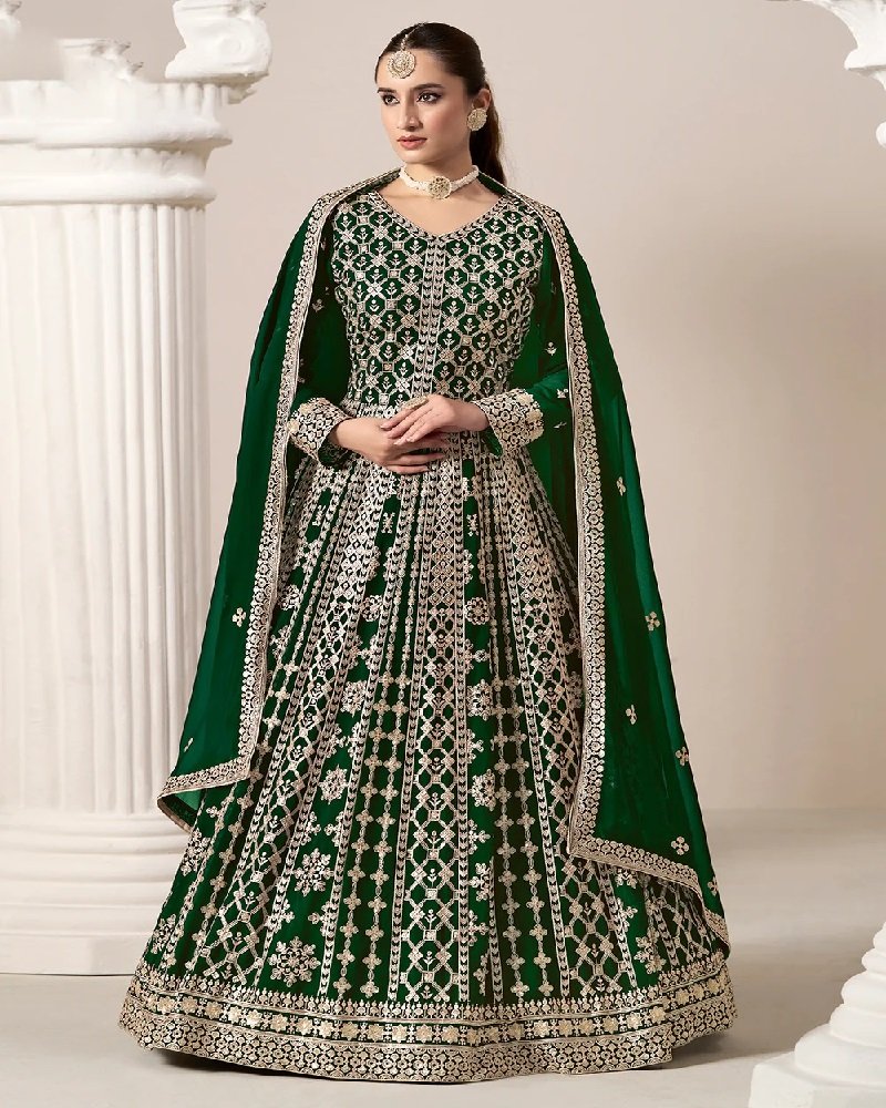 Stunning All-Over Embroidered Faux Georgette Anarkali Gown - Image 2