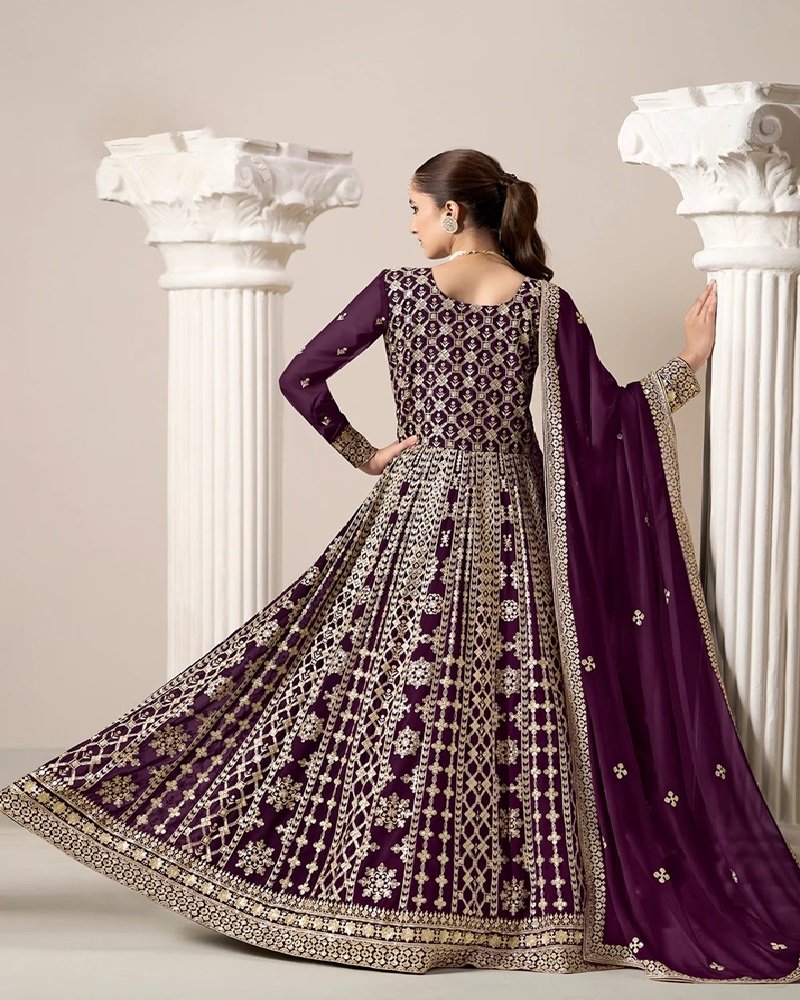 Stunning All-Over Embroidered Faux Georgette Anarkali Gown - Image 13