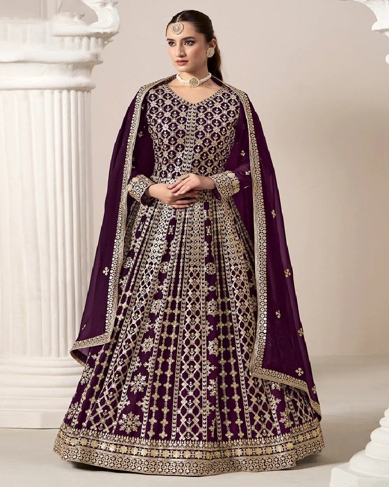 Stunning All-Over Embroidered Faux Georgette Anarkali Gown - Image 12