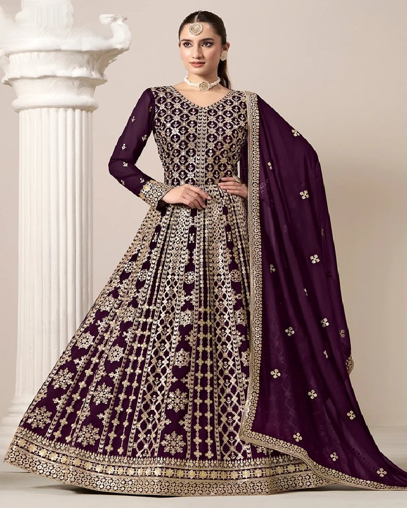 Stunning All-Over Embroidered Faux Georgette Anarkali Gown - Image 15