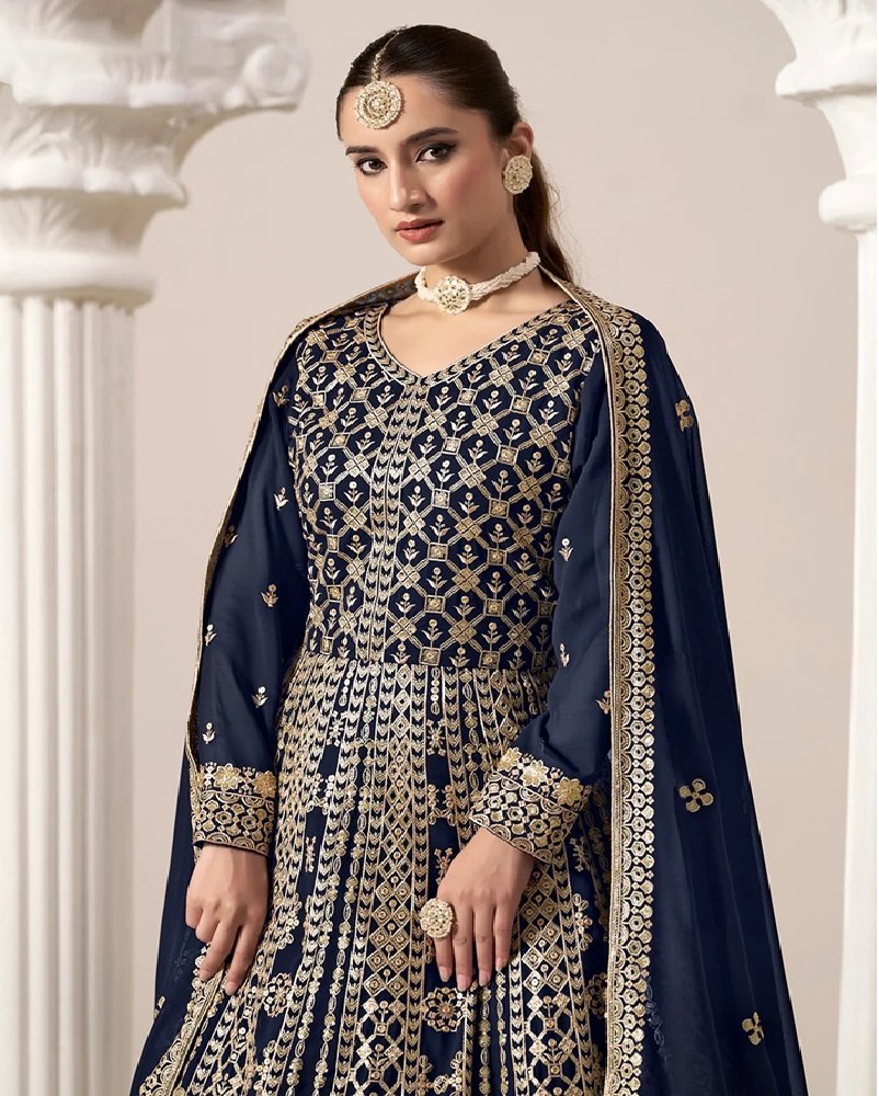 Stunning All-Over Embroidered Faux Georgette Anarkali Gown - Image 10