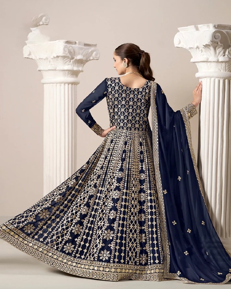 Stunning All-Over Embroidered Faux Georgette Anarkali Gown - Image 9