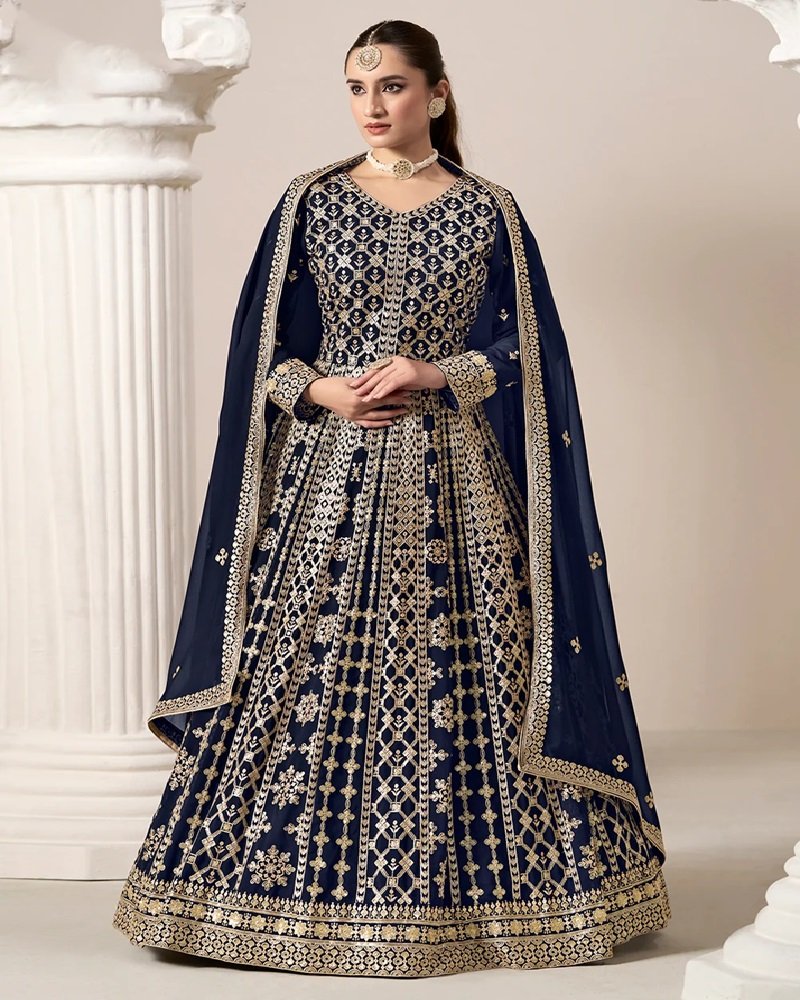 Stunning All-Over Embroidered Faux Georgette Anarkali Gown - Image 8