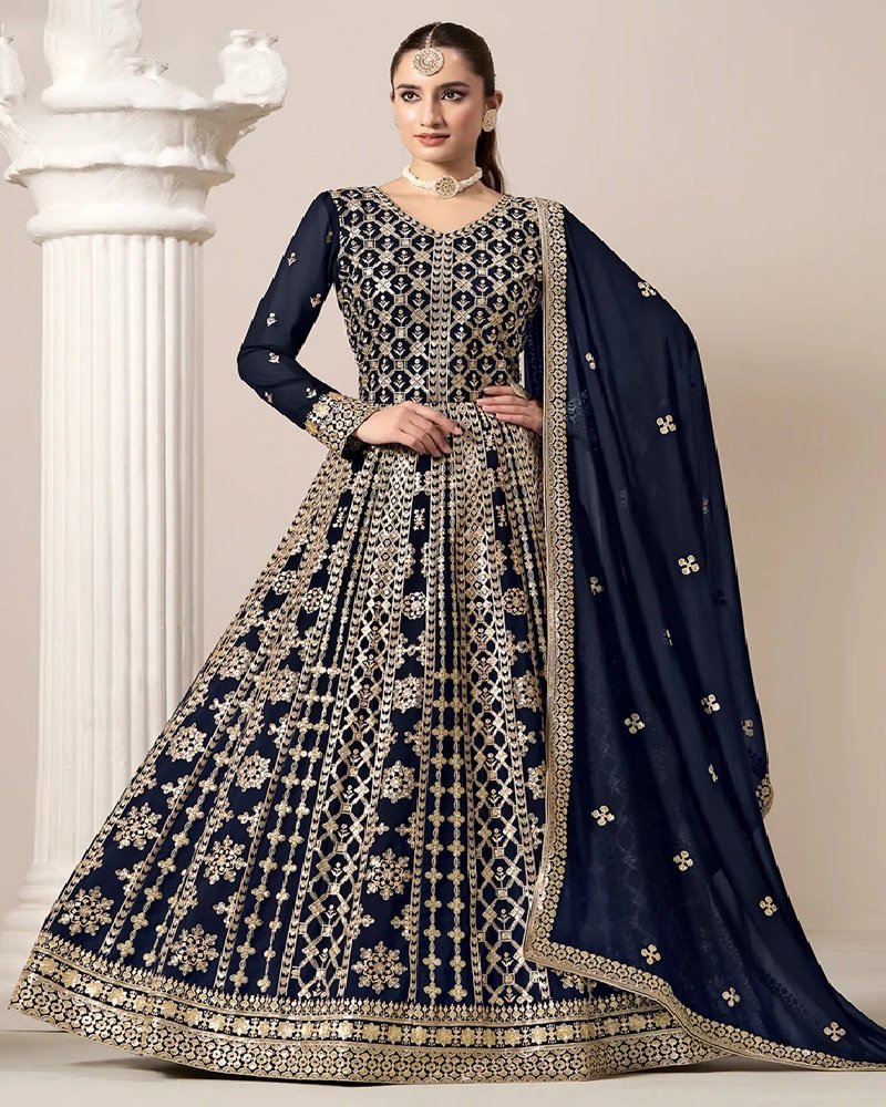 Stunning All-Over Embroidered Faux Georgette Anarkali Gown - Image 11