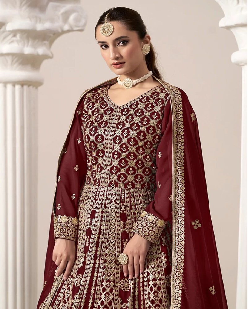 Stunning All-Over Embroidered Faux Georgette Anarkali Gown - Image 6