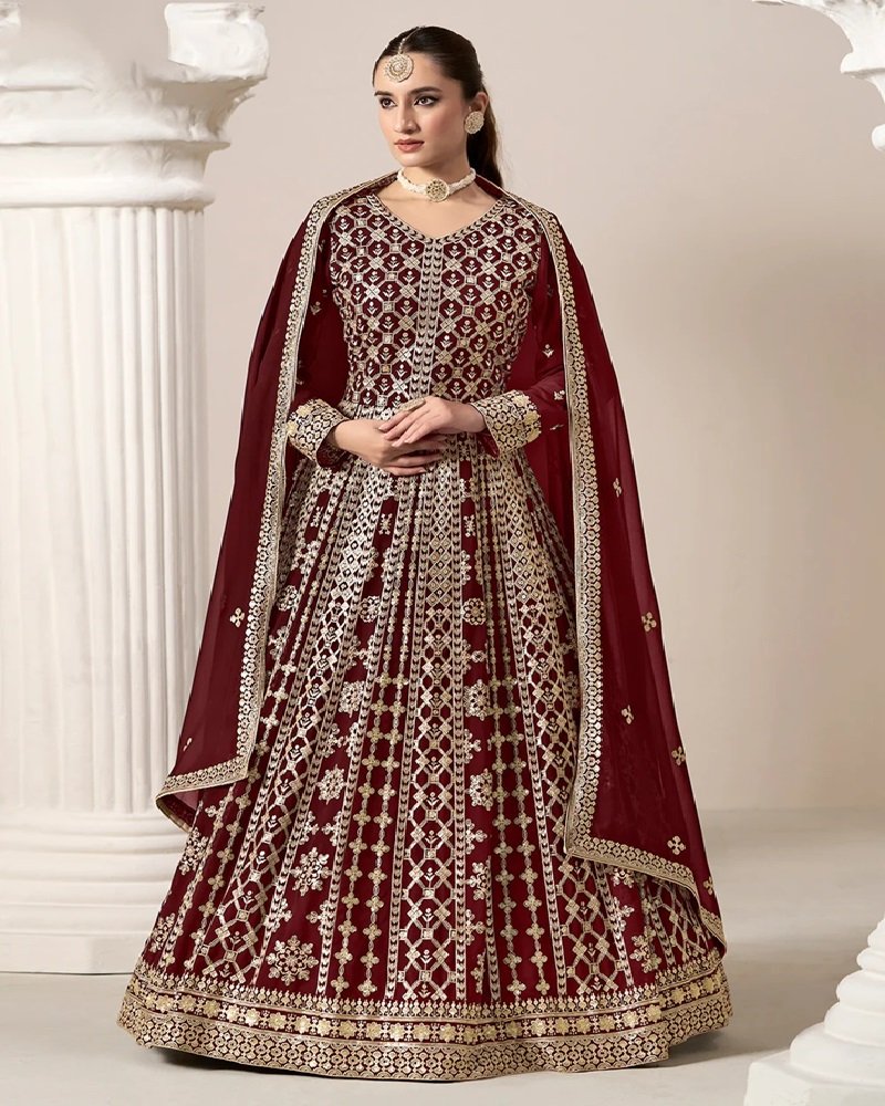 Stunning All-Over Embroidered Faux Georgette Anarkali Gown - Image 5