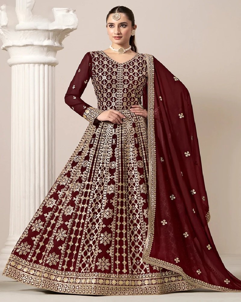 Stunning All-Over Embroidered Faux Georgette Anarkali Gown - Image 7