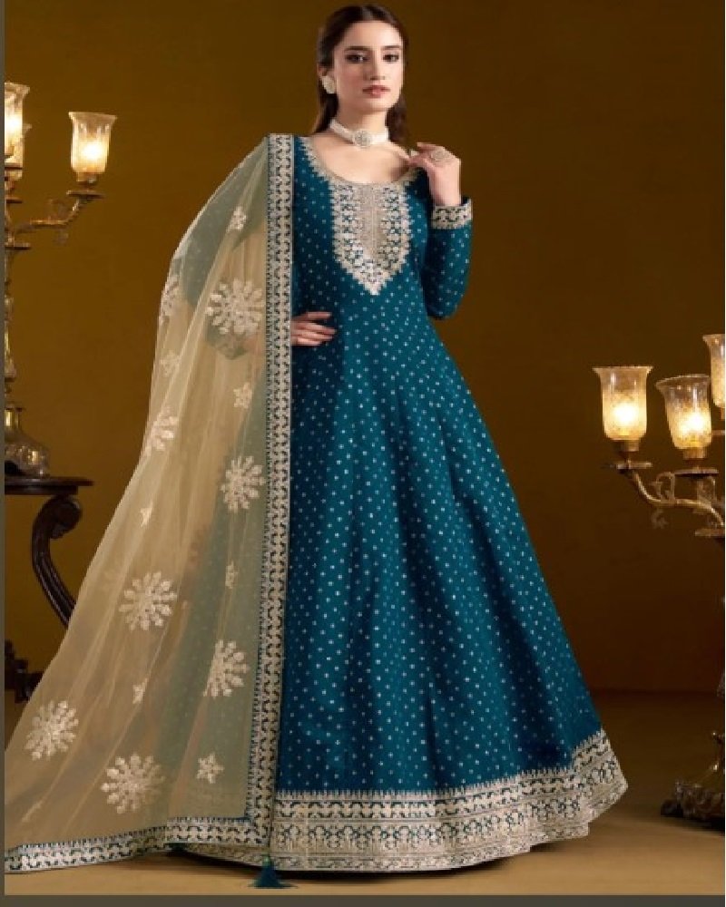Designer Elegant Chanderi Butti Embroidered Anarkali Suit - Image 10