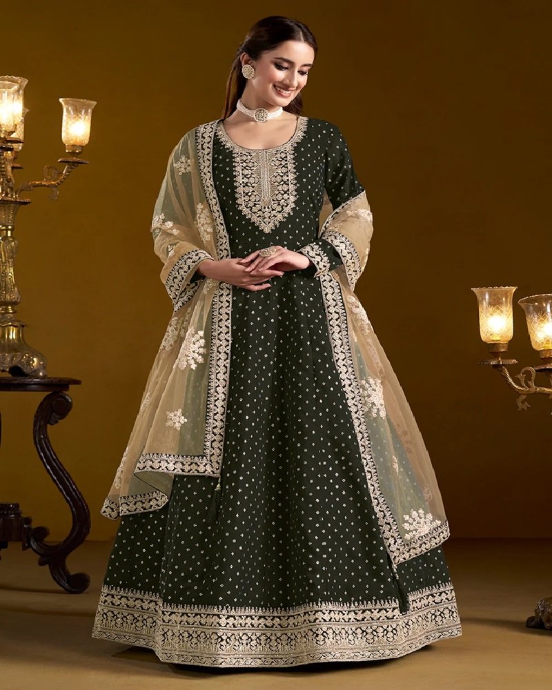 Designer Elegant Chanderi Butti Embroidered Anarkali Suit