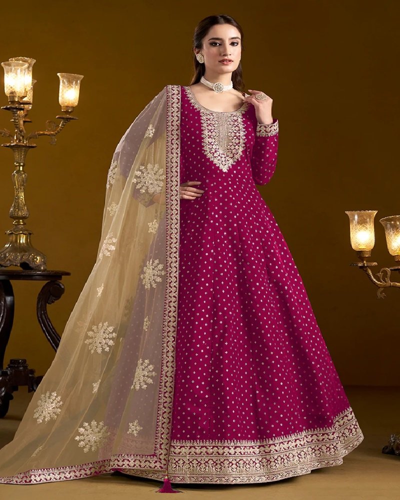 Designer Elegant Chanderi Butti Embroidered Anarkali Suit - Image 4