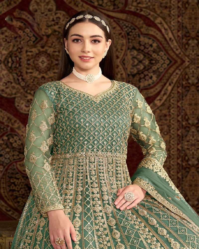 Graceful Glow Heavy Embroidered Net Anarkali Gown - Image 15