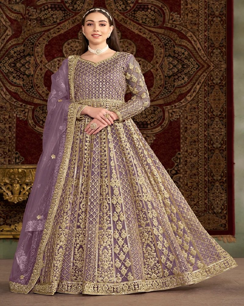 Graceful Glow Heavy Embroidered Net Anarkali Gown - Image 5