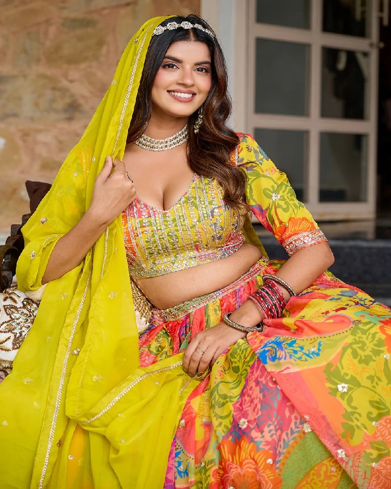 Vibrant Printed Embroidered Festive Lehenga Choli - Image 6