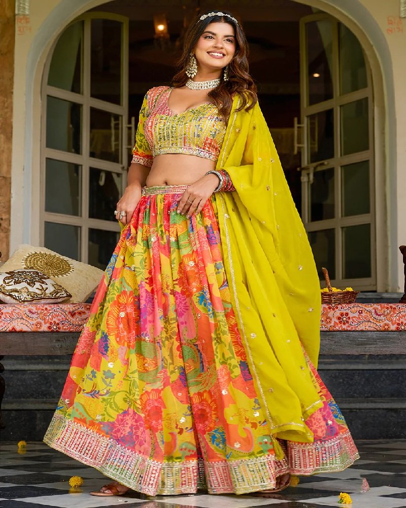 Vibrant Printed Embroidered Festive Lehenga Choli - Image 9