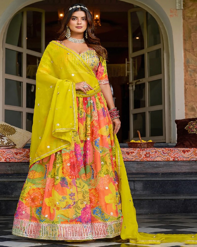 Vibrant Printed Embroidered Festive Lehenga Choli - Image 7