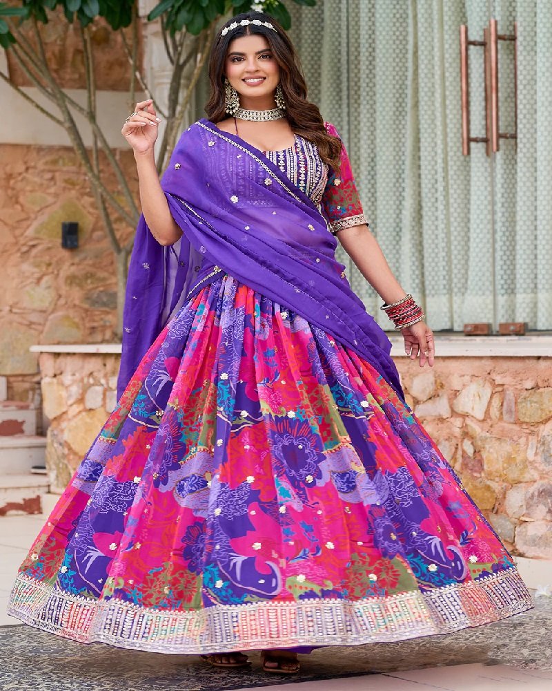 Vibrant Printed Embroidered Festive Lehenga Choli - Image 3