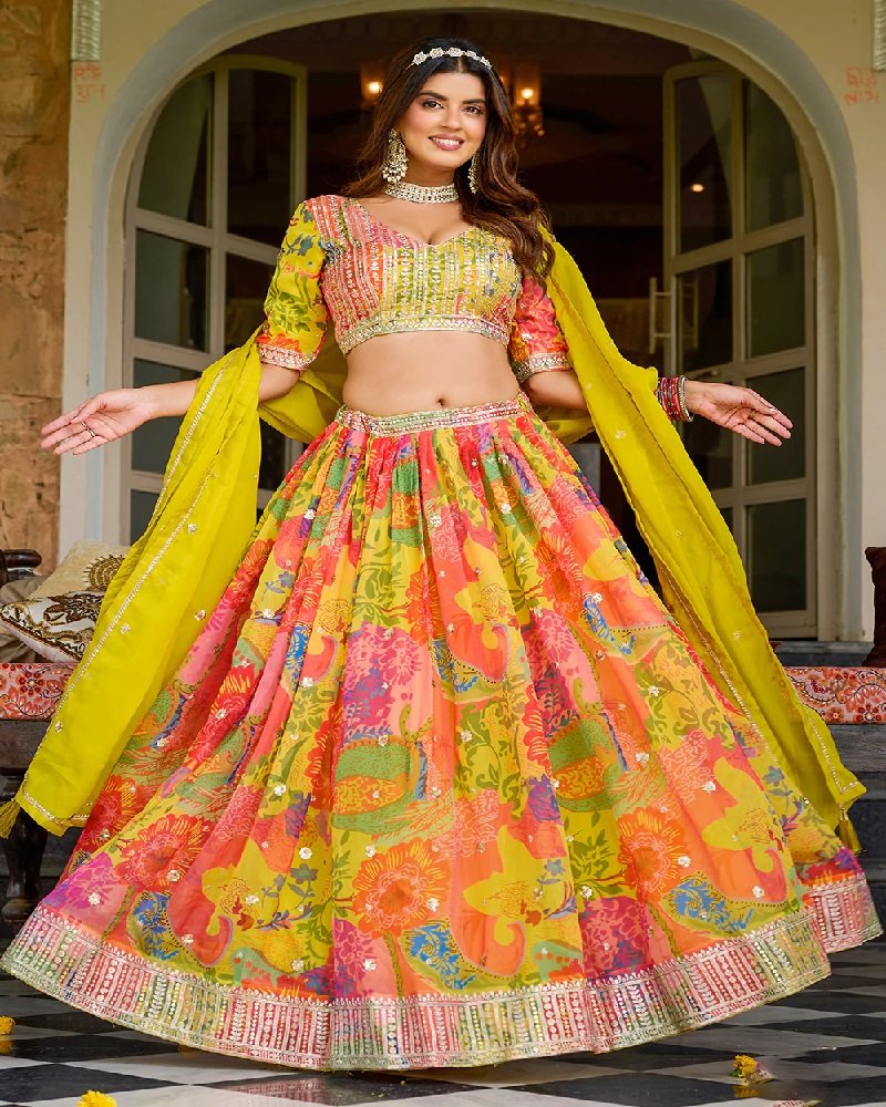 Vibrant Printed Embroidered Festive Lehenga Choli - Image 10