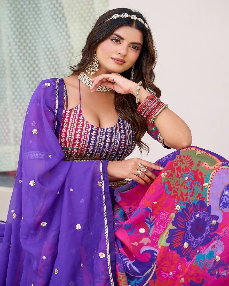 Vibrant Printed Embroidered Festive Lehenga Choli - Image 5