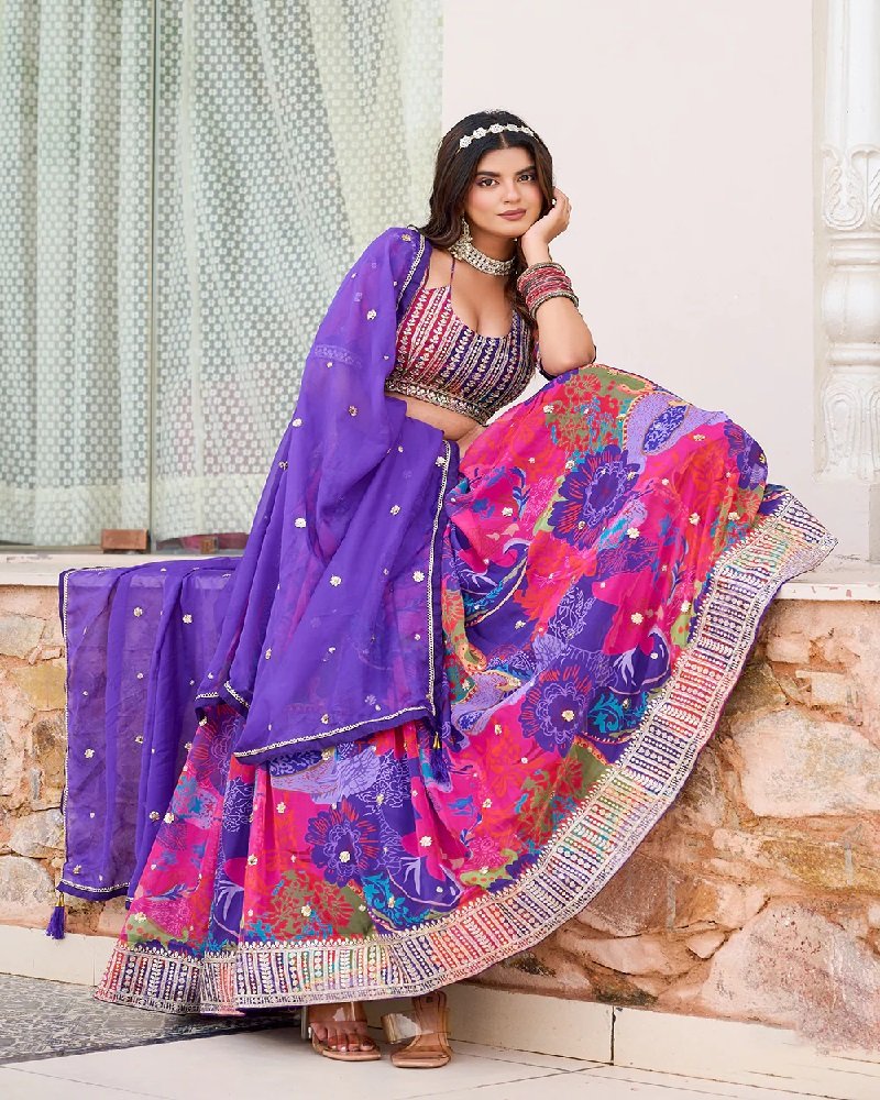 Vibrant Printed Embroidered Festive Lehenga Choli - Image 2