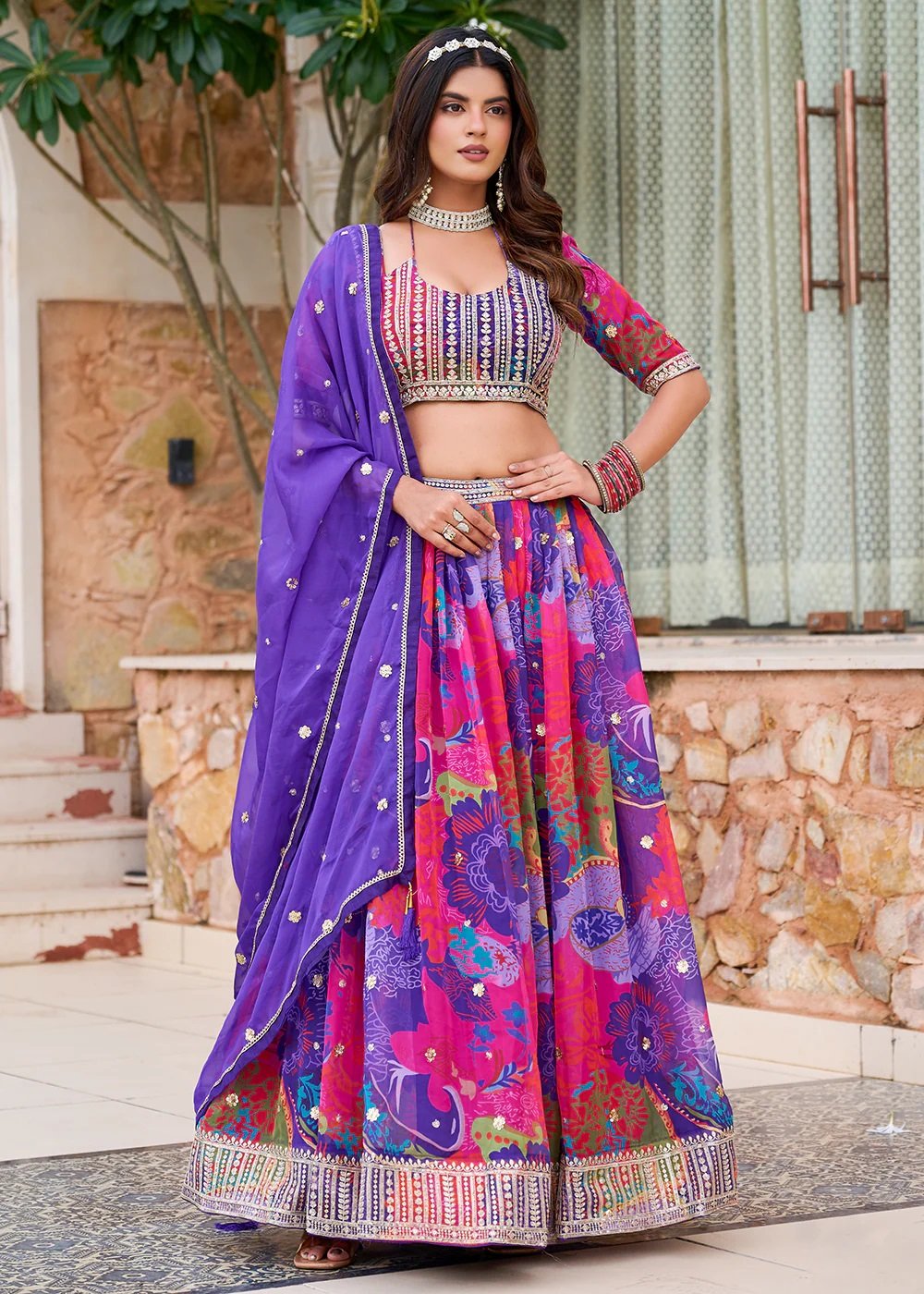 Vibrant Printed Embroidered Festive Lehenga Choli