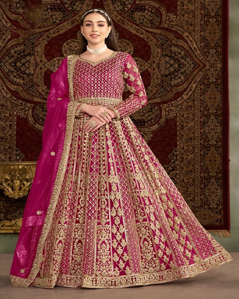 Timeless Elegance Heavy All Over Embroidered Net Anarkali Gown - Image 18
