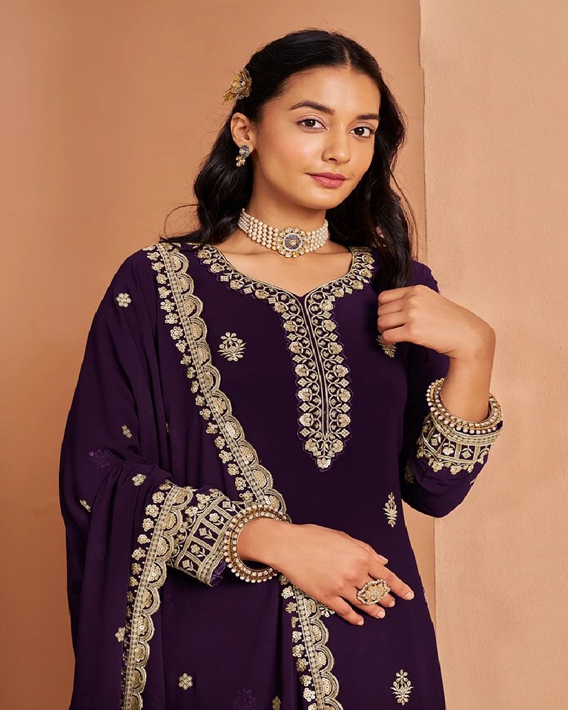 Elegant Grace Embroidered Georgette Palazzo Suit - Image 2