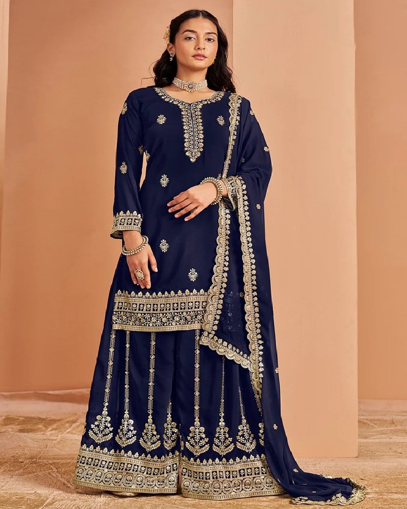 Elegant Grace Embroidered Georgette Palazzo Suit - Image 12