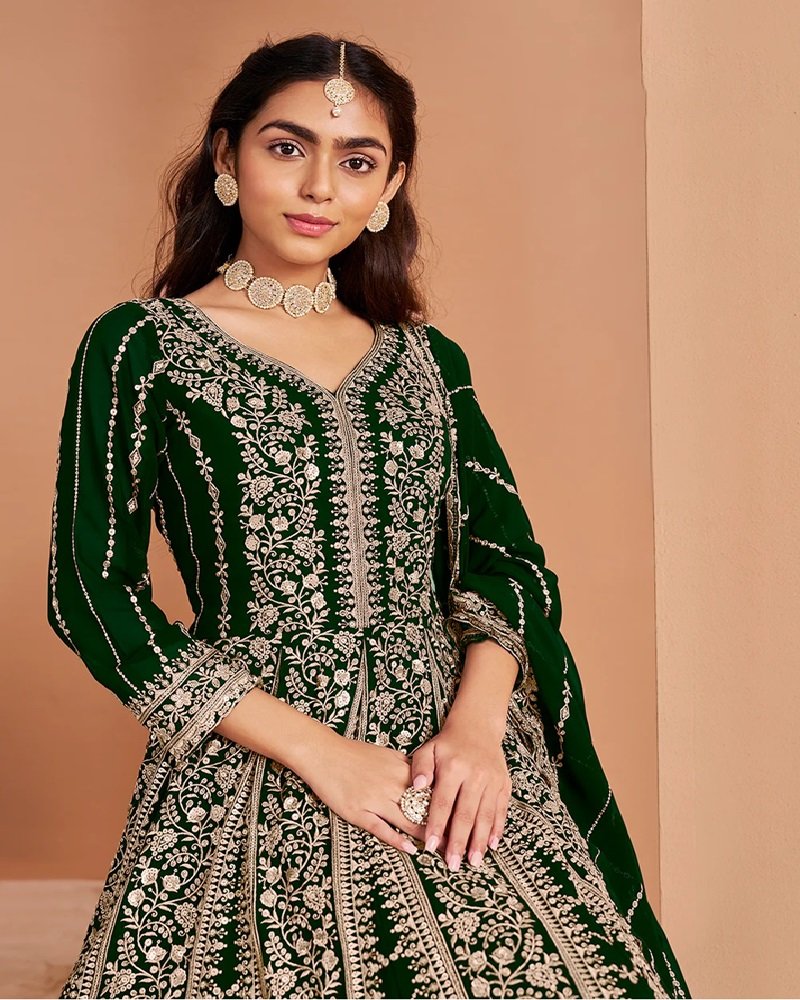 Stunning Heavy Embroidered Faux Georgette Anarkali Suit - Image 8
