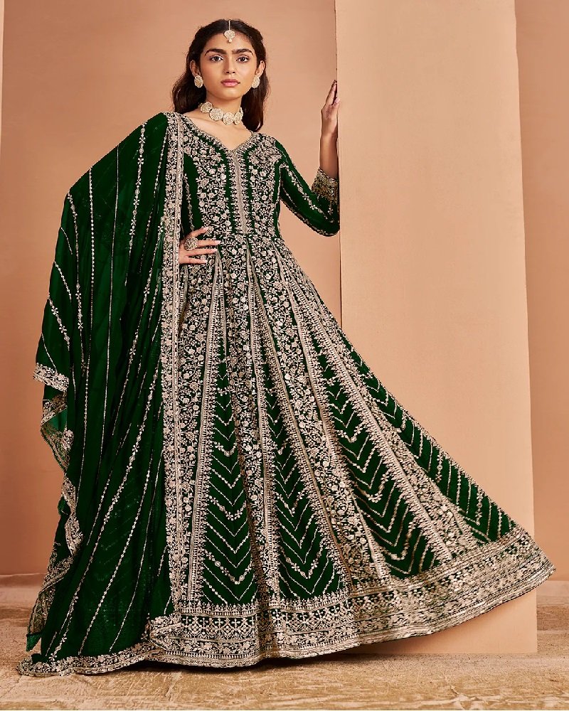Stunning Heavy Embroidered Faux Georgette Anarkali Suit - Image 5