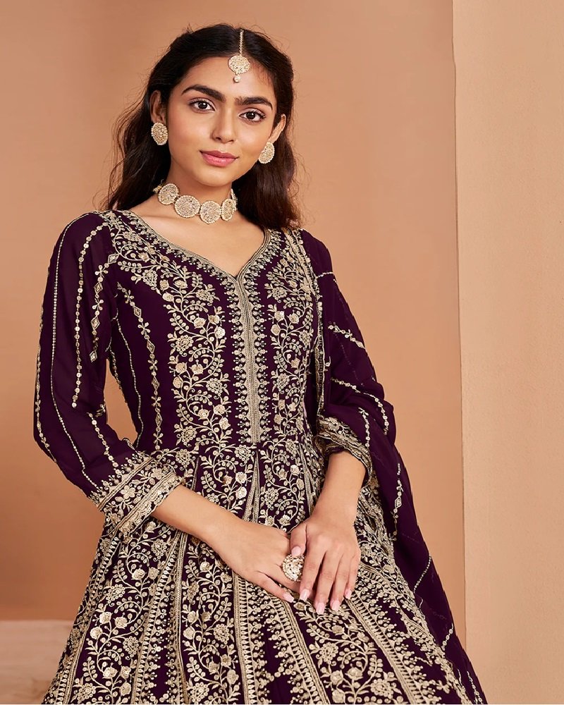 Stunning Heavy Embroidered Faux Georgette Anarkali Suit - Image 4