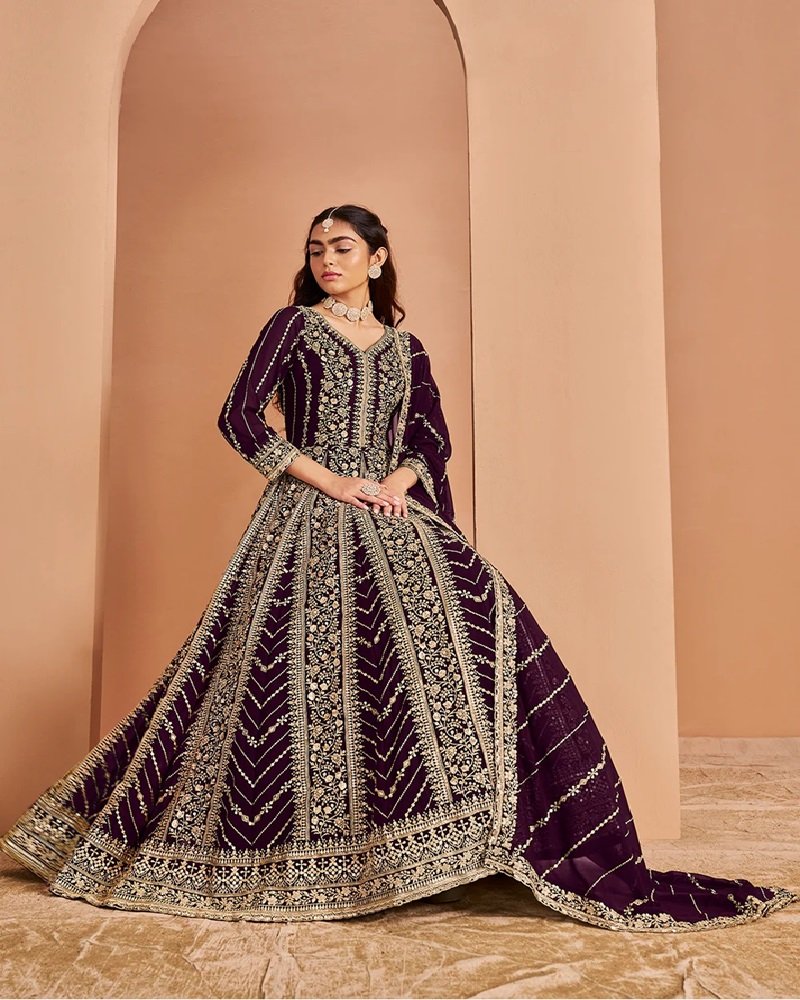 Stunning Heavy Embroidered Faux Georgette Anarkali Suit - Image 2