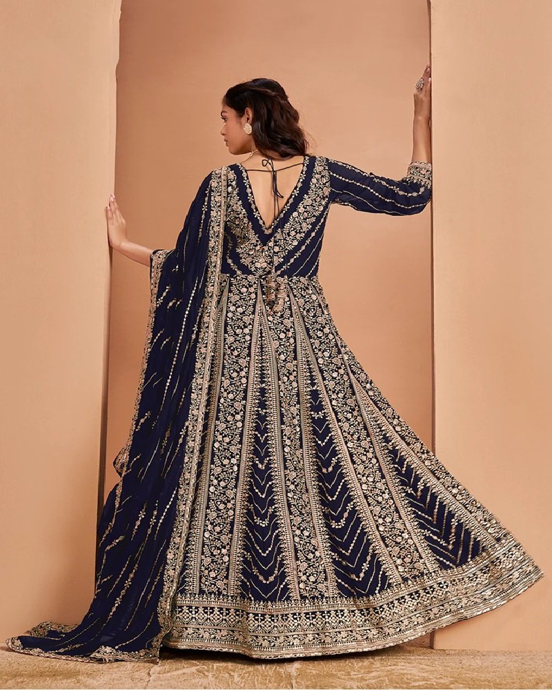 Stunning Heavy Embroidered Faux Georgette Anarkali Suit - Image 11