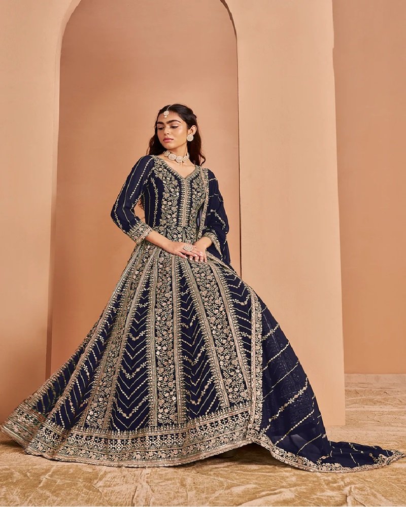 Stunning Heavy Embroidered Faux Georgette Anarkali Suit - Image 10